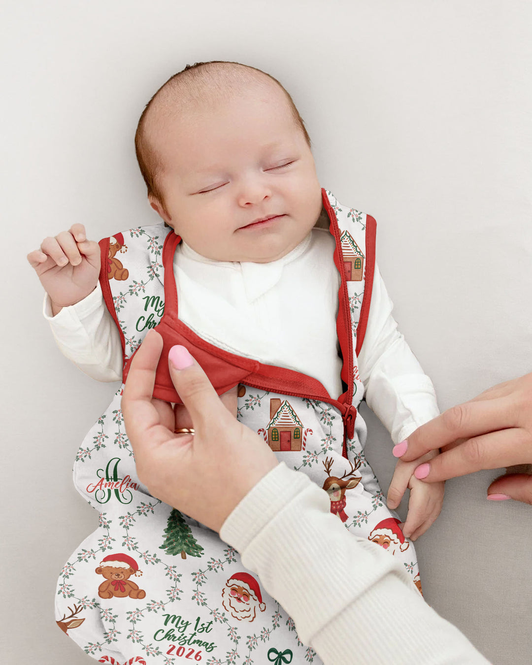Custom name "Fancy Monogram Red Christmas 2026" Bamboo Sleep Bag