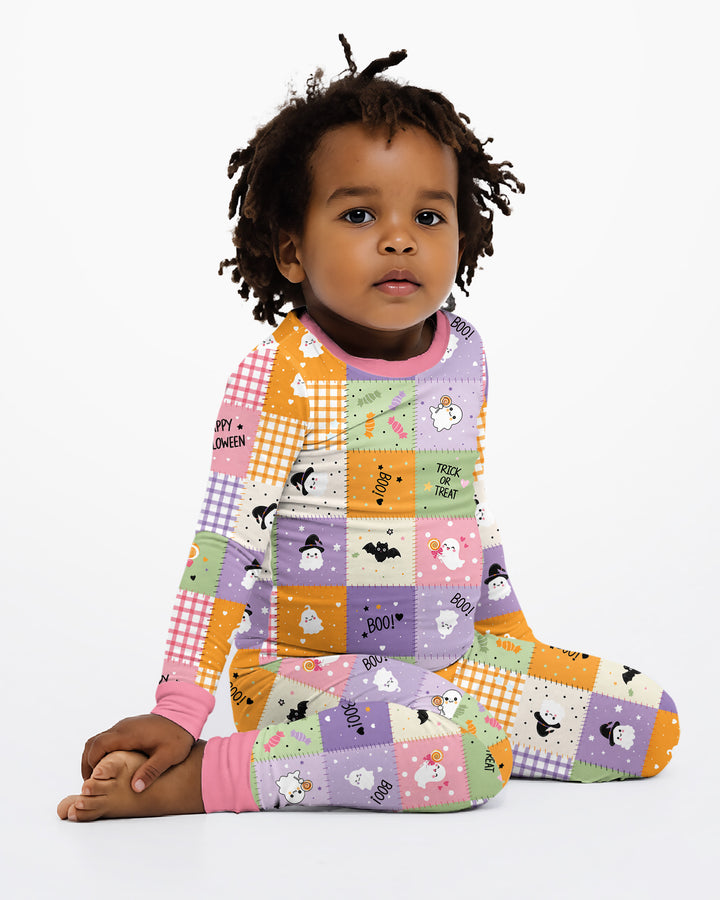 Cute Halloween Patchwork Bamboo Two Piece Long Sleeve Pajama Set