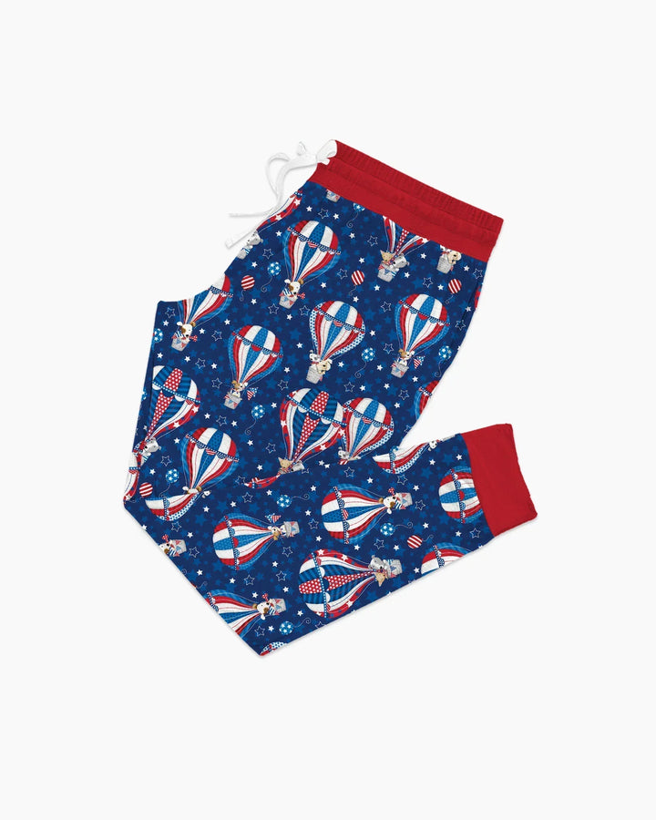 Patriotische Welpen in Heißluftballons Familien-Pyjama-Set aus Bambus für Damen