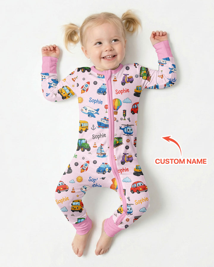 Custom Name Cute Transport Bamboo Convertible Zippy