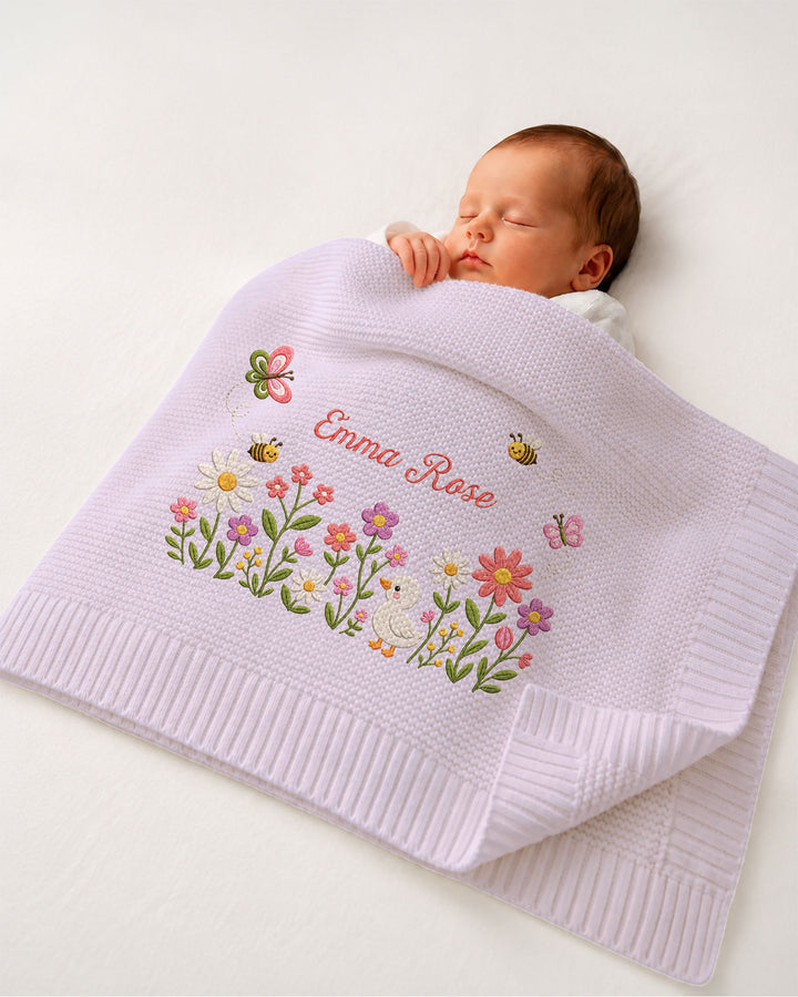 Lovely Floral Embroidered Baby Cotton Blanket