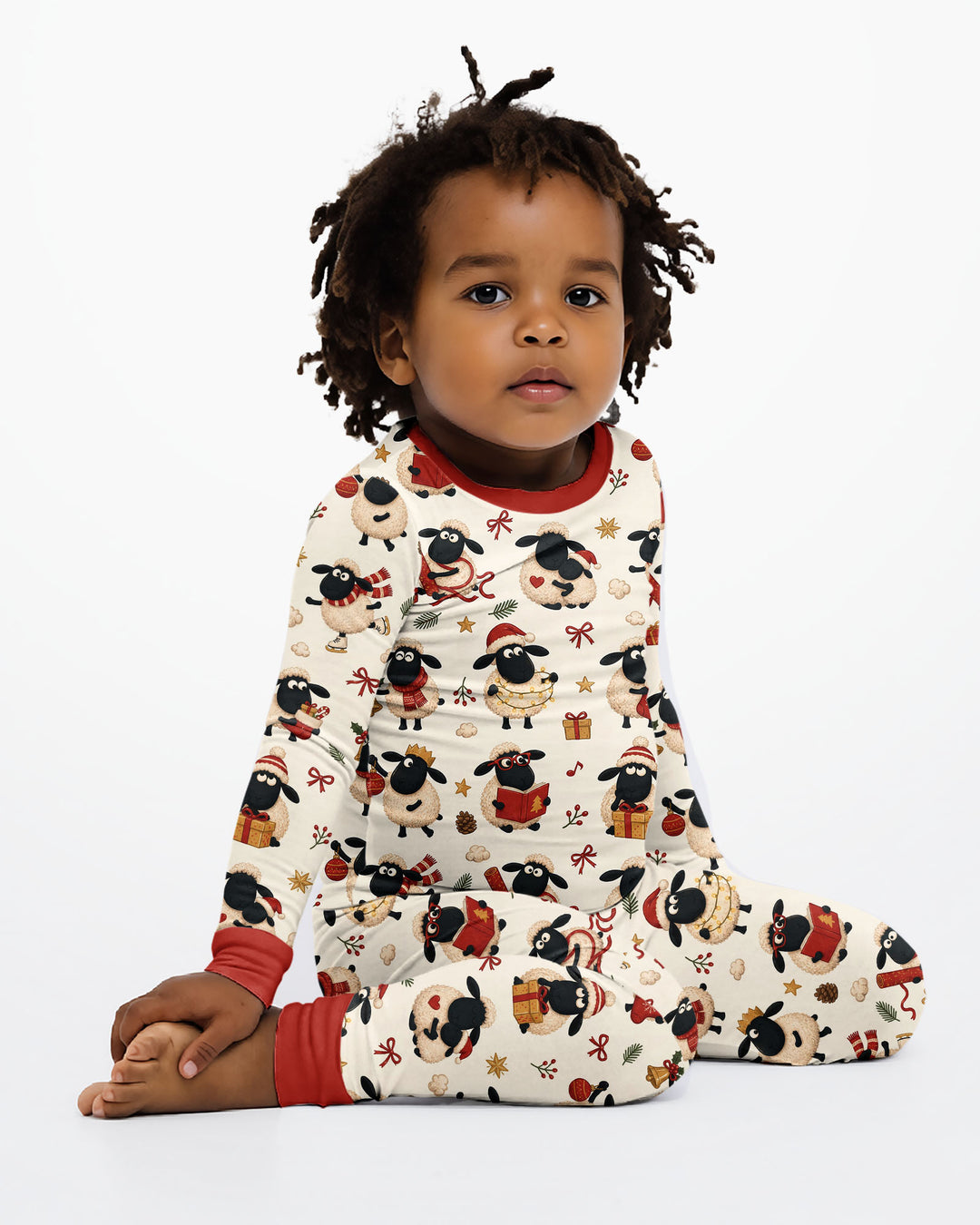 Festive Holiday Sheep Bamboo Two Piece Long Sleeve Pajama Set
