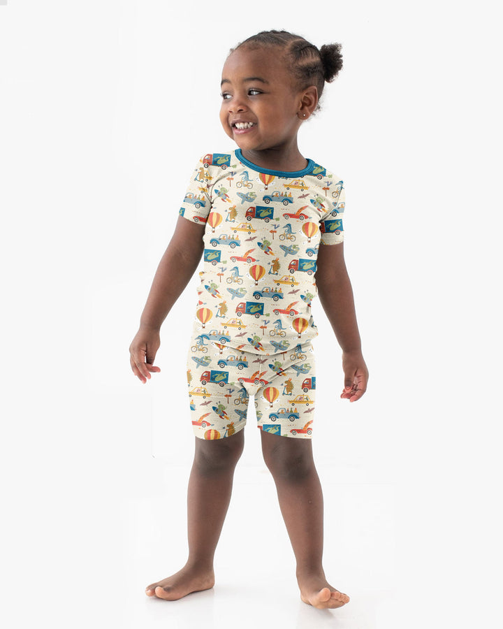 Monsters on the Move Bamboo Two Piece Short Sleeve Shorts Pajama Set