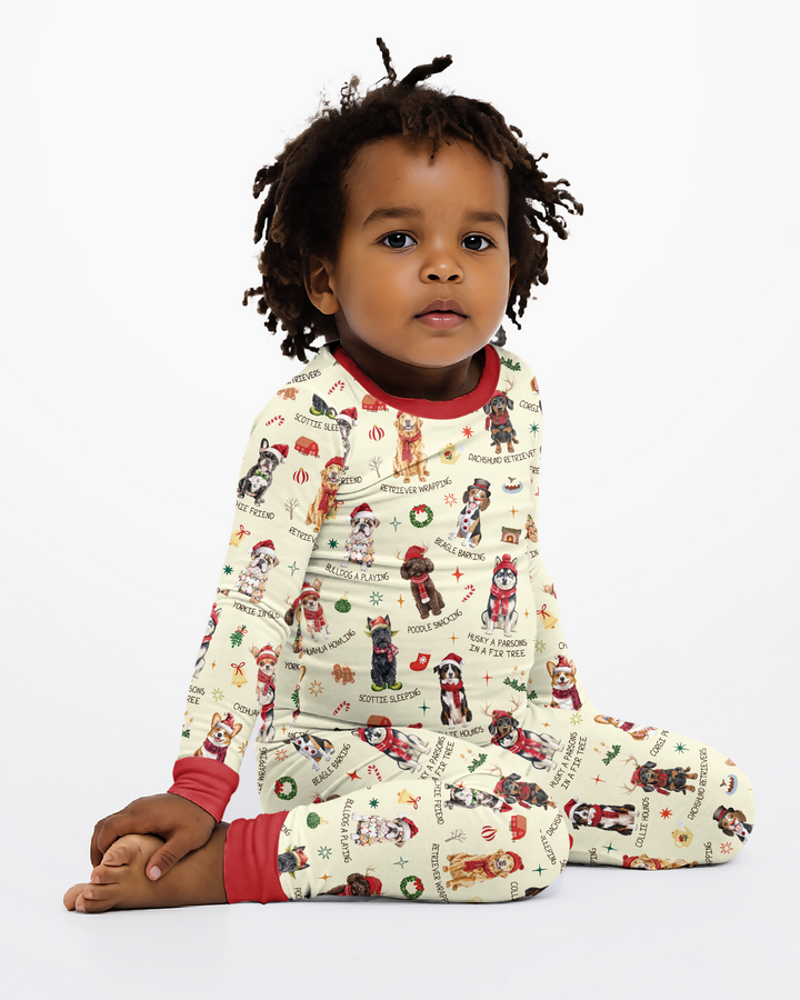 Retro 12 Dogs of Christmas Bamboo Two Piece Long Sleeve Pajama Set