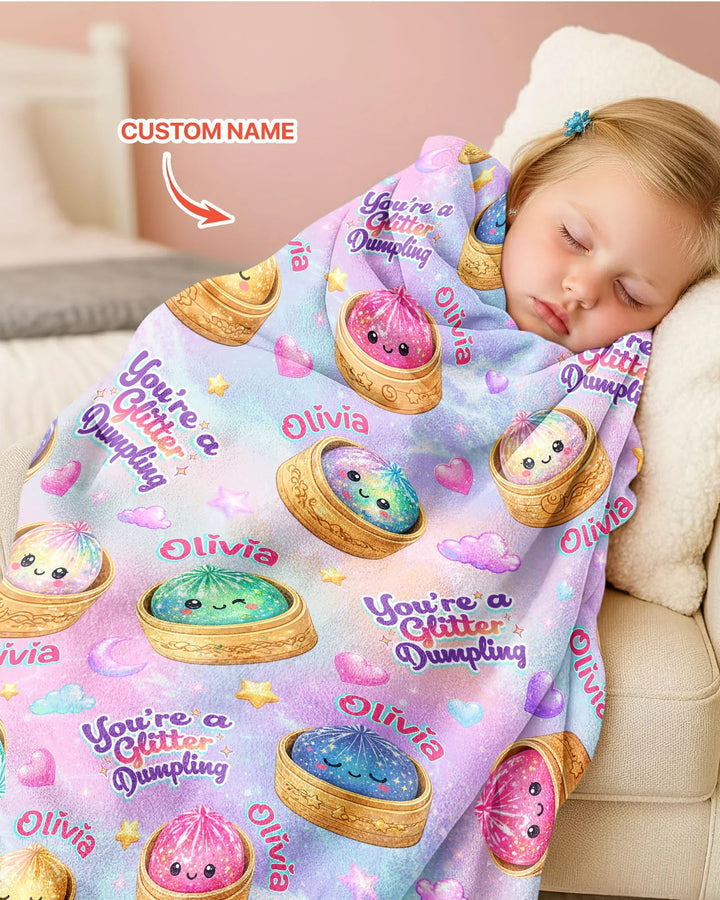 Custom Name You're A Glitter Dumpling Bamboo Blanket