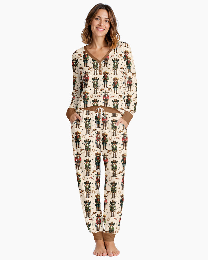 Western Christmas Cowboy Nutcracker Bamboo Women Pajama Set