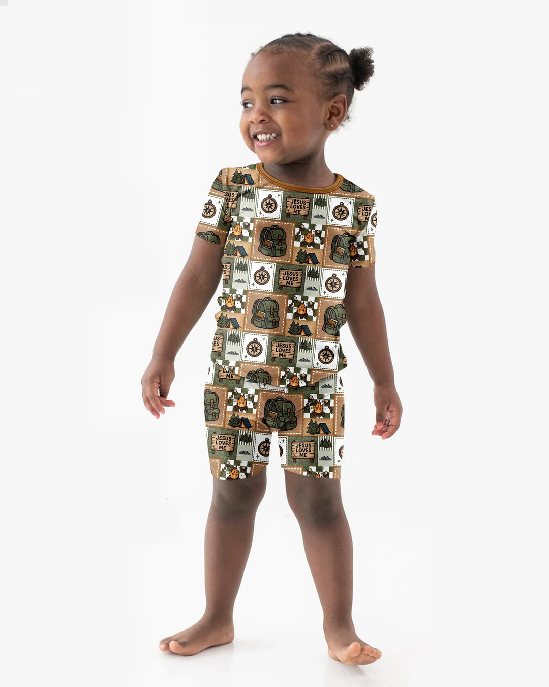 Camping Jesus Loves Me Bamboo Two Piece Short Sleeve Shorts Pajama Set