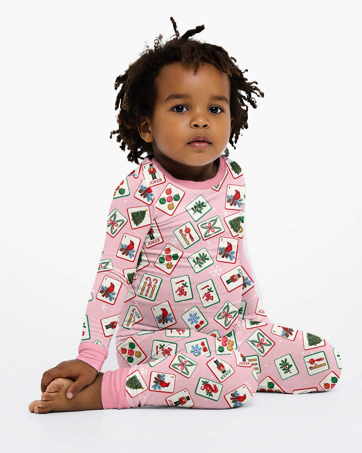 Christmas Mahjong  Bamboo Two Piece Long Sleeve Pajama Set