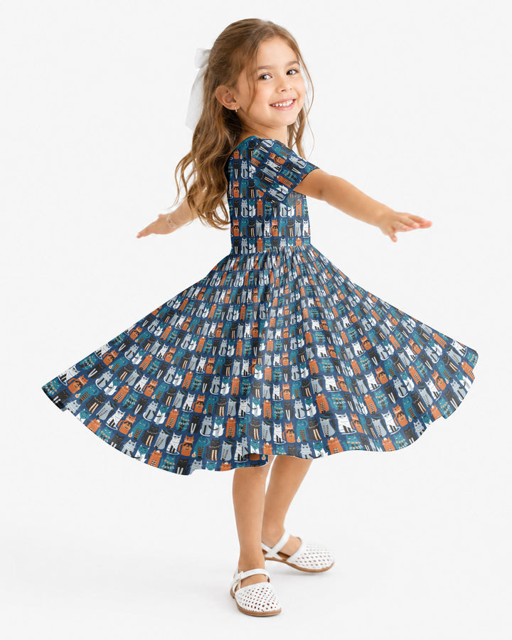 Retro Halloween Cat Bamboo Twirl Dress