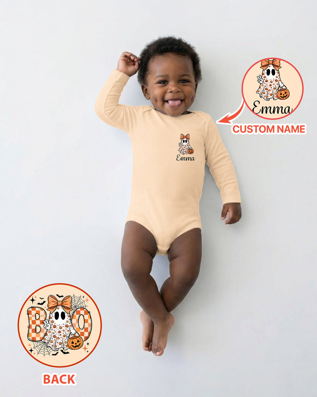 Personalized Baby Girl Halloween Ghost Bamboo Bodysuit