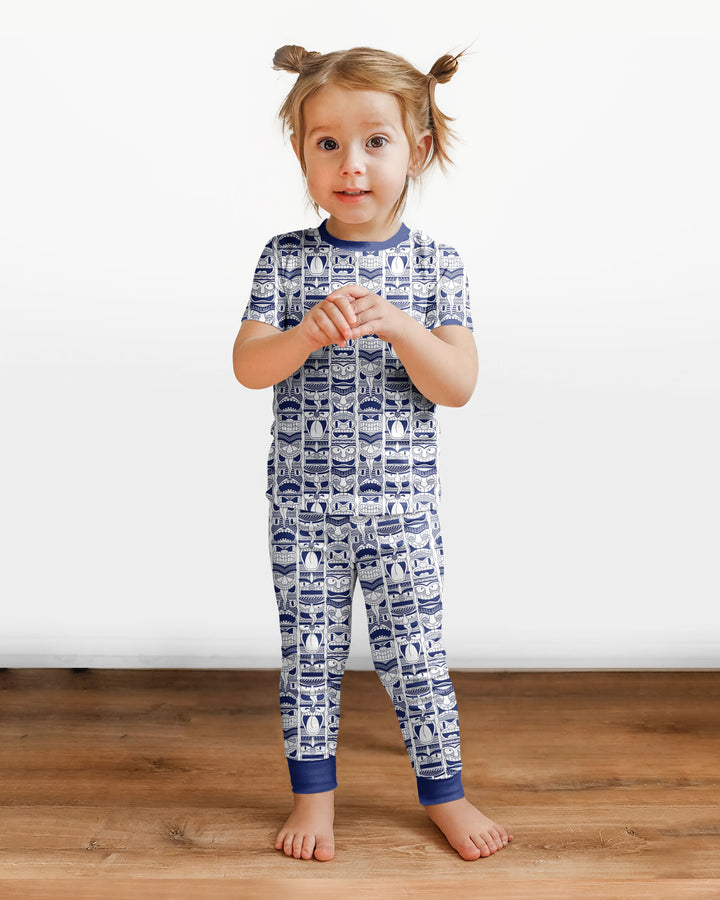 Friendly Totem Pole Figures Bamboo Two Piece Short Sleeve Pajama Set