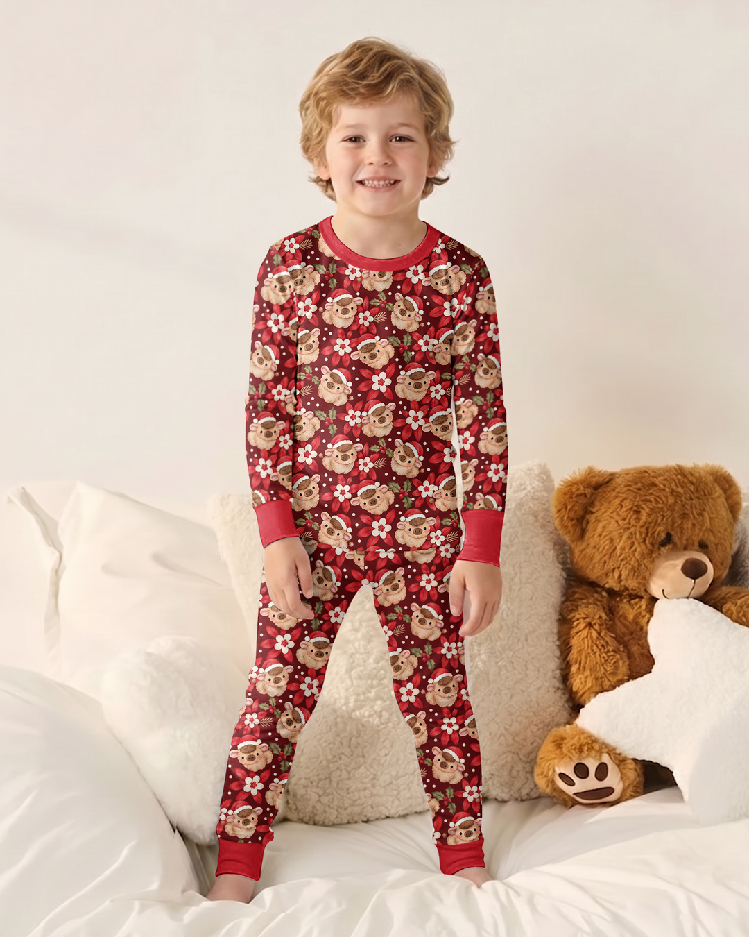 Christmas Highland Cows Bamboo Two Piece Long Sleeve Pajama Set