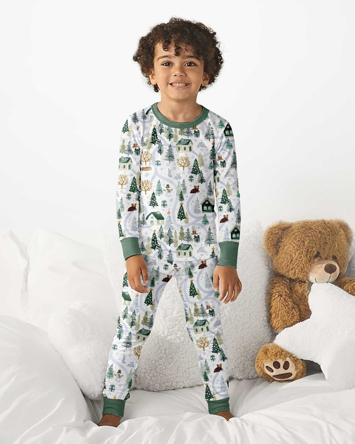 Winter Woodland Village Bamboo Two Piece Long Sleeve Pajama Set