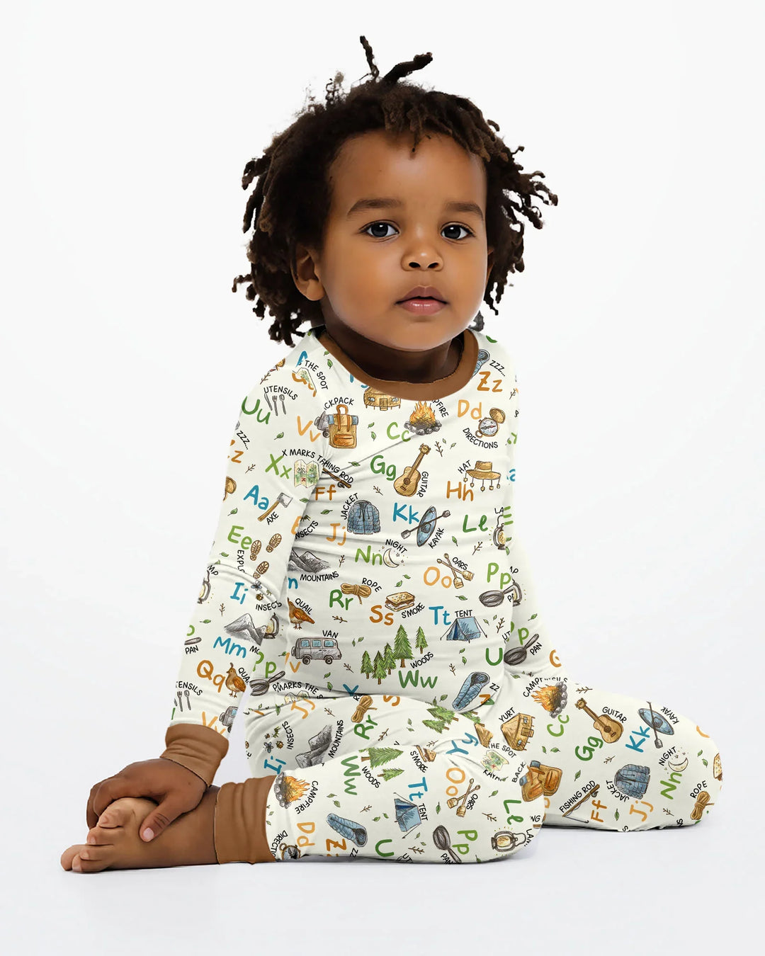 Adventure Alphabet ABCs Summer Camp Bamboo Two Piece Long Sleeve Pajama Set