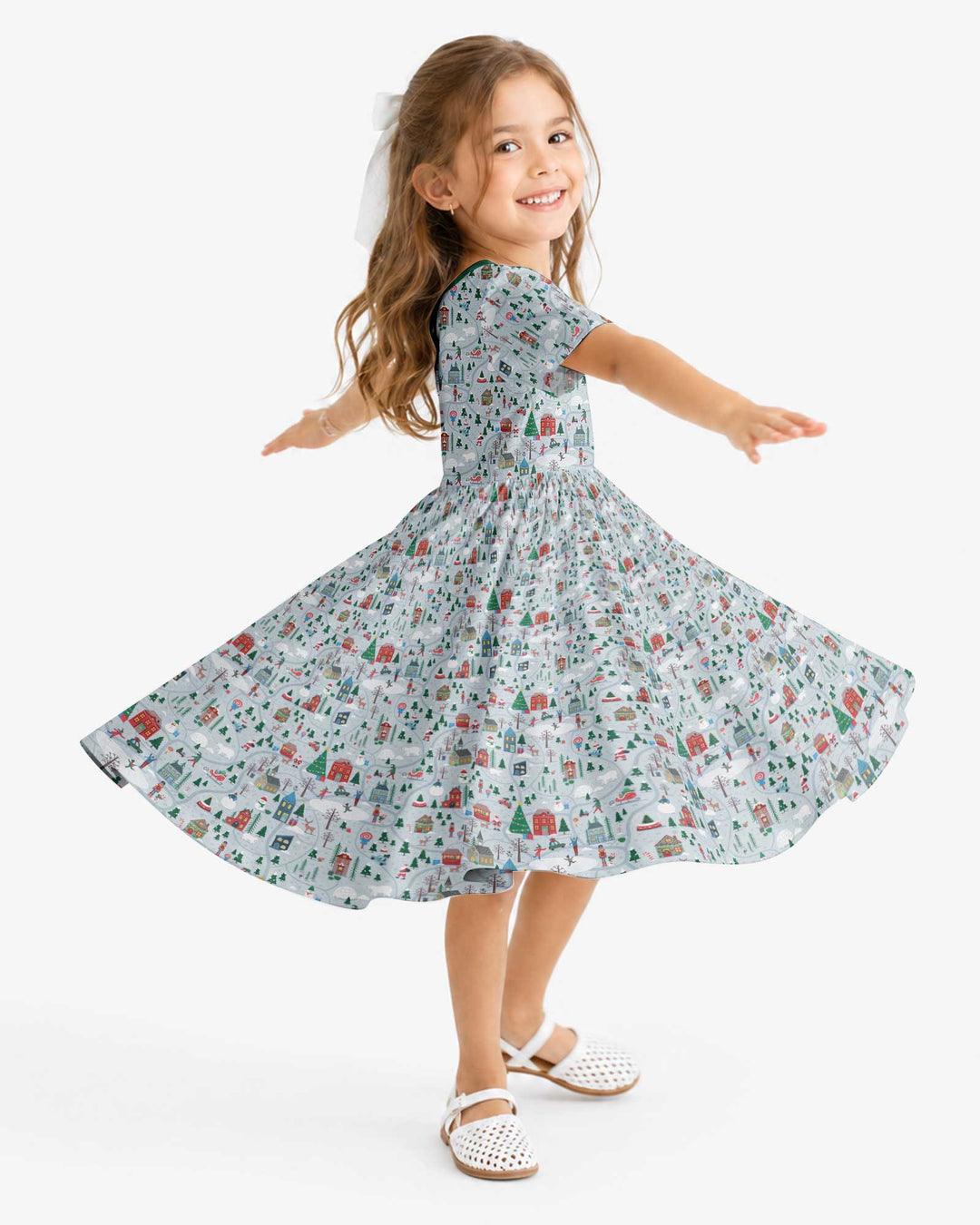 Snowy Christmas Village Map Bamboo Twirl Dress