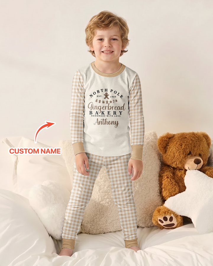Custom Name Gingerbread Bakery Bamboo Two Piece Long Sleeve Pajama Set