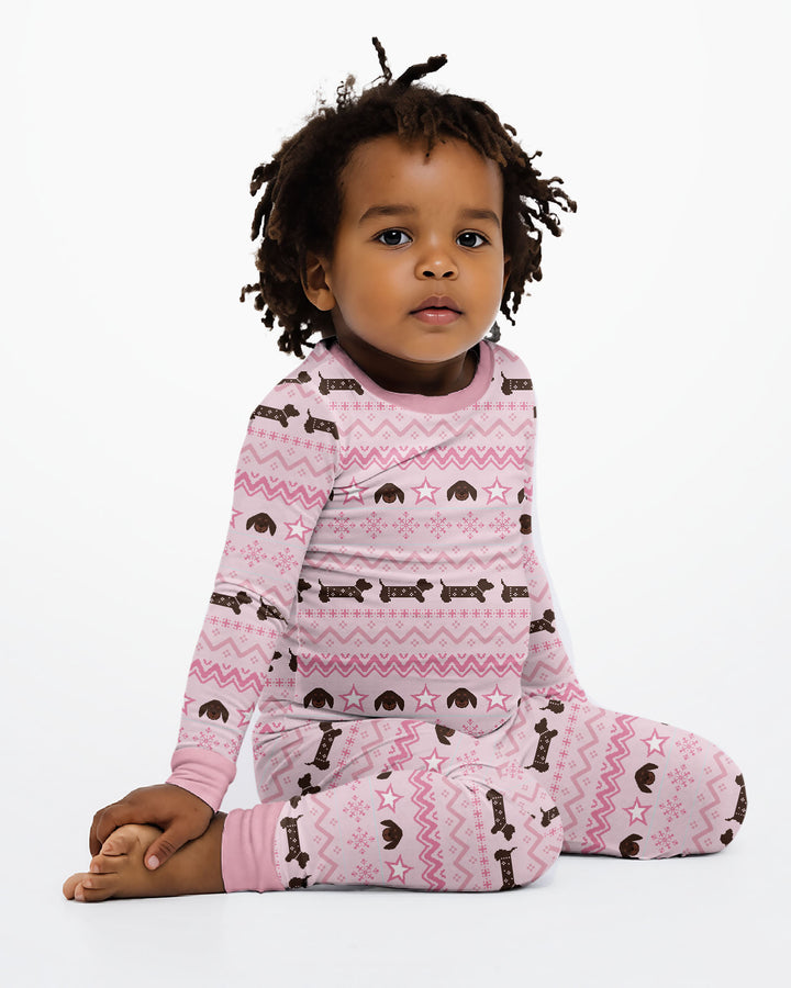 Dachshund Winter Fair Isle Bamboo Two Piece Long Sleeve Pajama Set