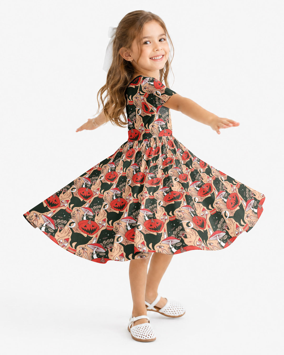 Black Cat And Pumpkin Halloween Bamboo Twirl Dress