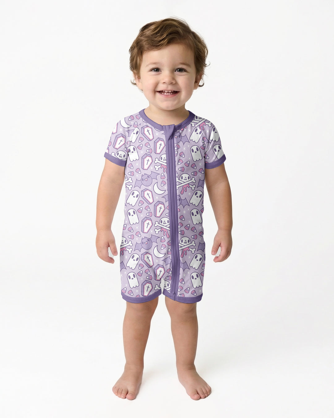 Cute Ghost Halloween Pastel Purple Spooky Bamboo Shorty Zippy