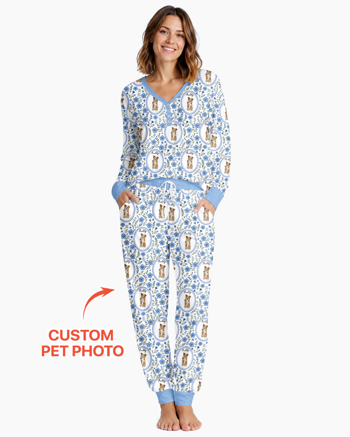 Custom Pet Photo Flower Garden Bamboo Women Pajama Set