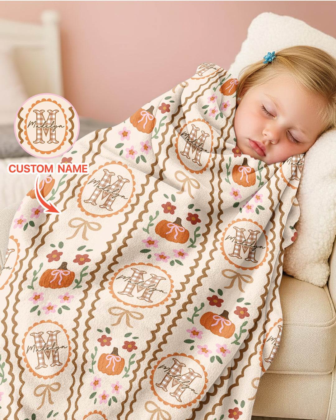 Custom Name Pumpkin Cottage Bamboo Blanket