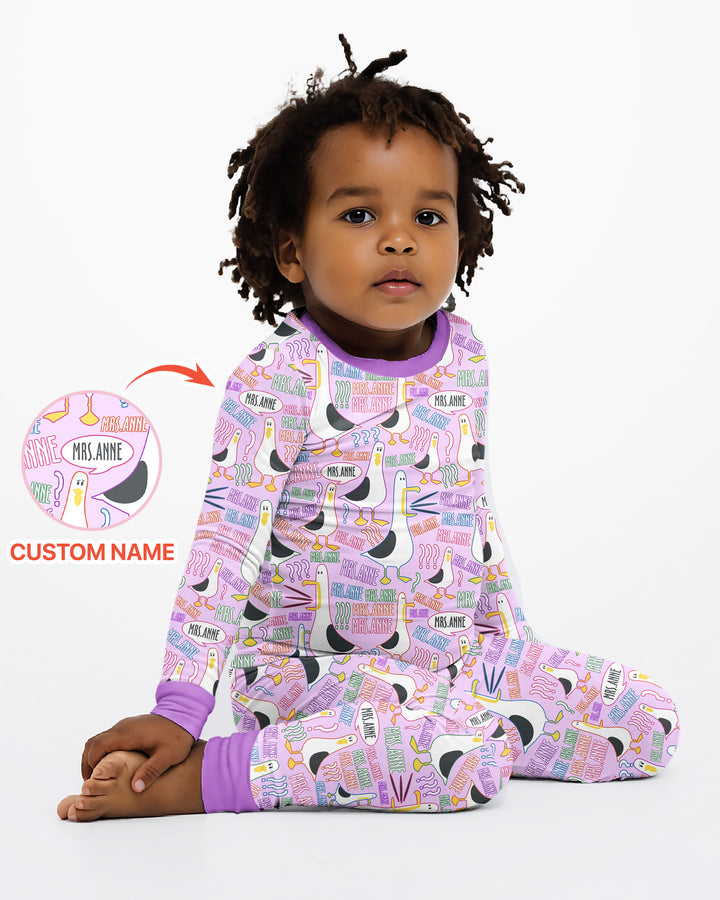 Teacher Teacher Teacher Funny Seagull Bamboo Two Piece Long Sleeve Pajama Set