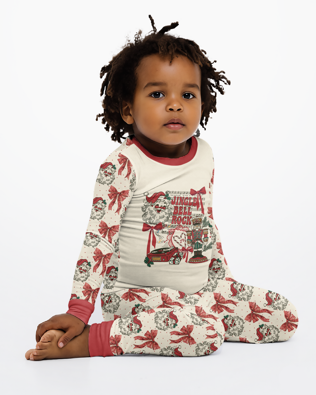 Retro Christmas Jingle Bell Rock Bamboo Two Piece Long Sleeve Pajama Set