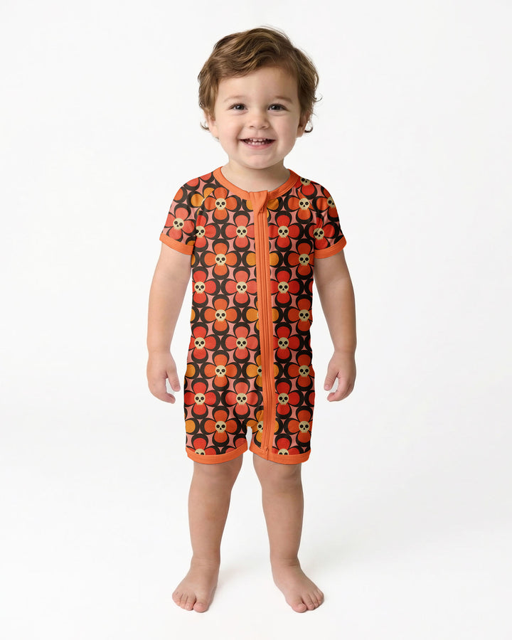 Retro Skull Flower Halloween Bamboo Shorty Zippy
