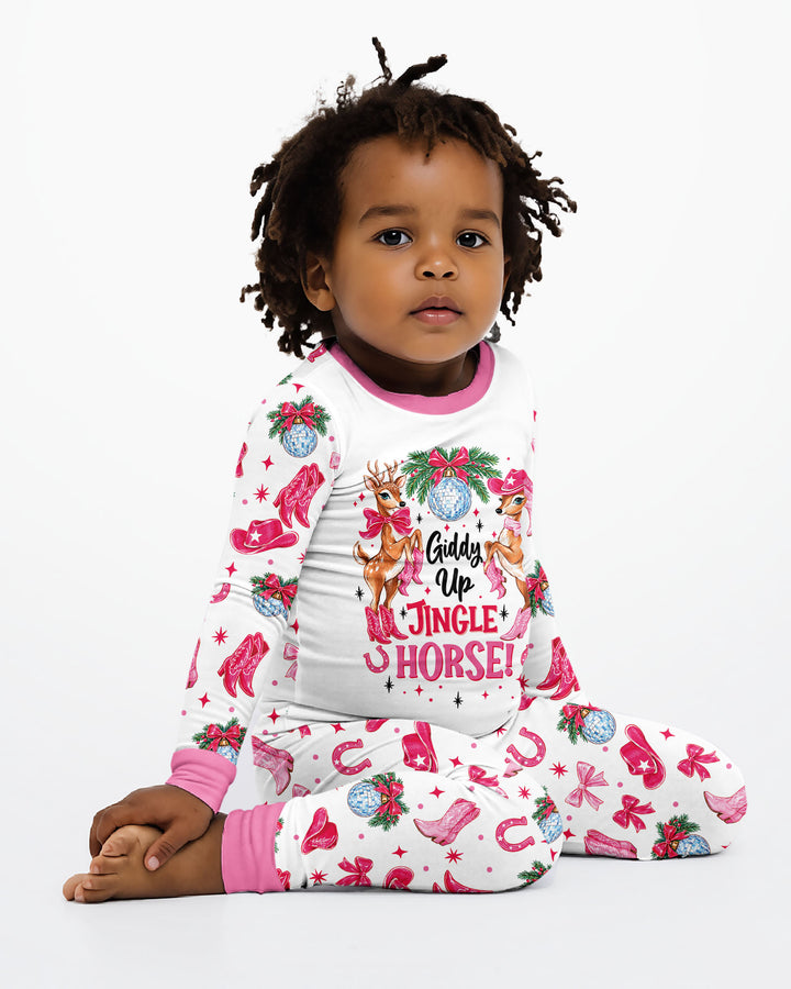 Western Christmas Giddy-up Jingle Horse Bamboo Two Piece Long Sleeve Pajama Set