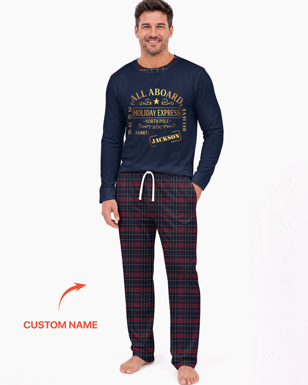 Custom Name North Pole Plaid Bamboo Men's Pajama Set