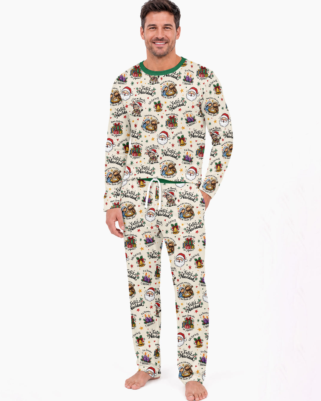 Whimsical Feliz Navidad Christmas Bamboo Men's Pajama Set