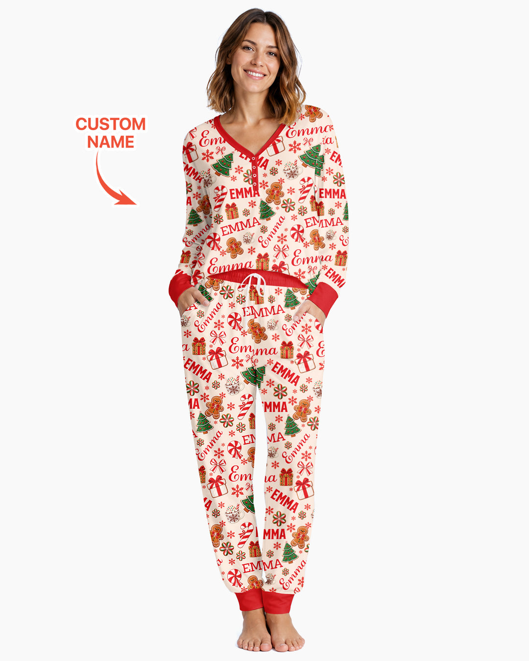 Merry Christmas Custom Name Bamboo Women Pajama Set