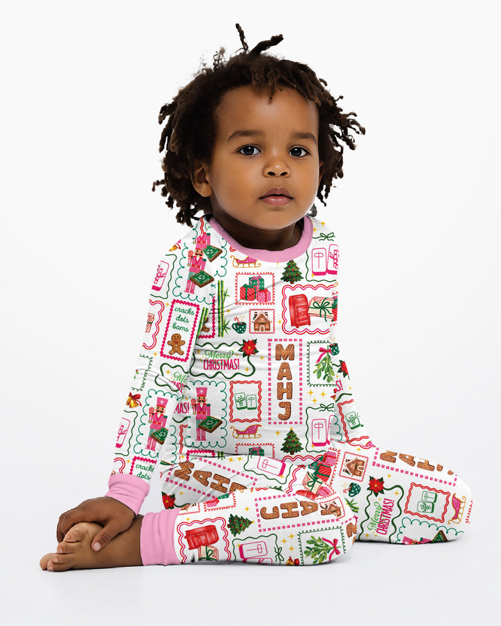 Preppy Christmas Mahjong Bamboo Two Piece Long Sleeve Pajama Set