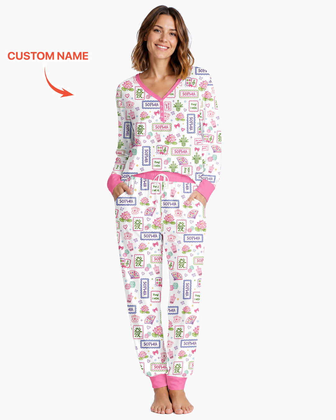 Personalized Preppy Mahjong  Bamboo Women Pajama Set