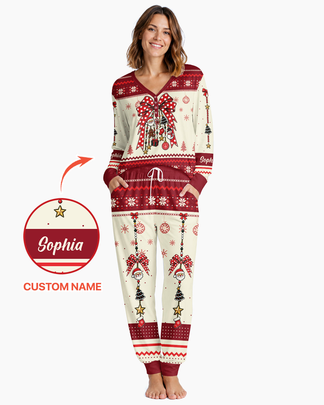 Custom Name Christmas Charm Bamboo Women Pajama Set