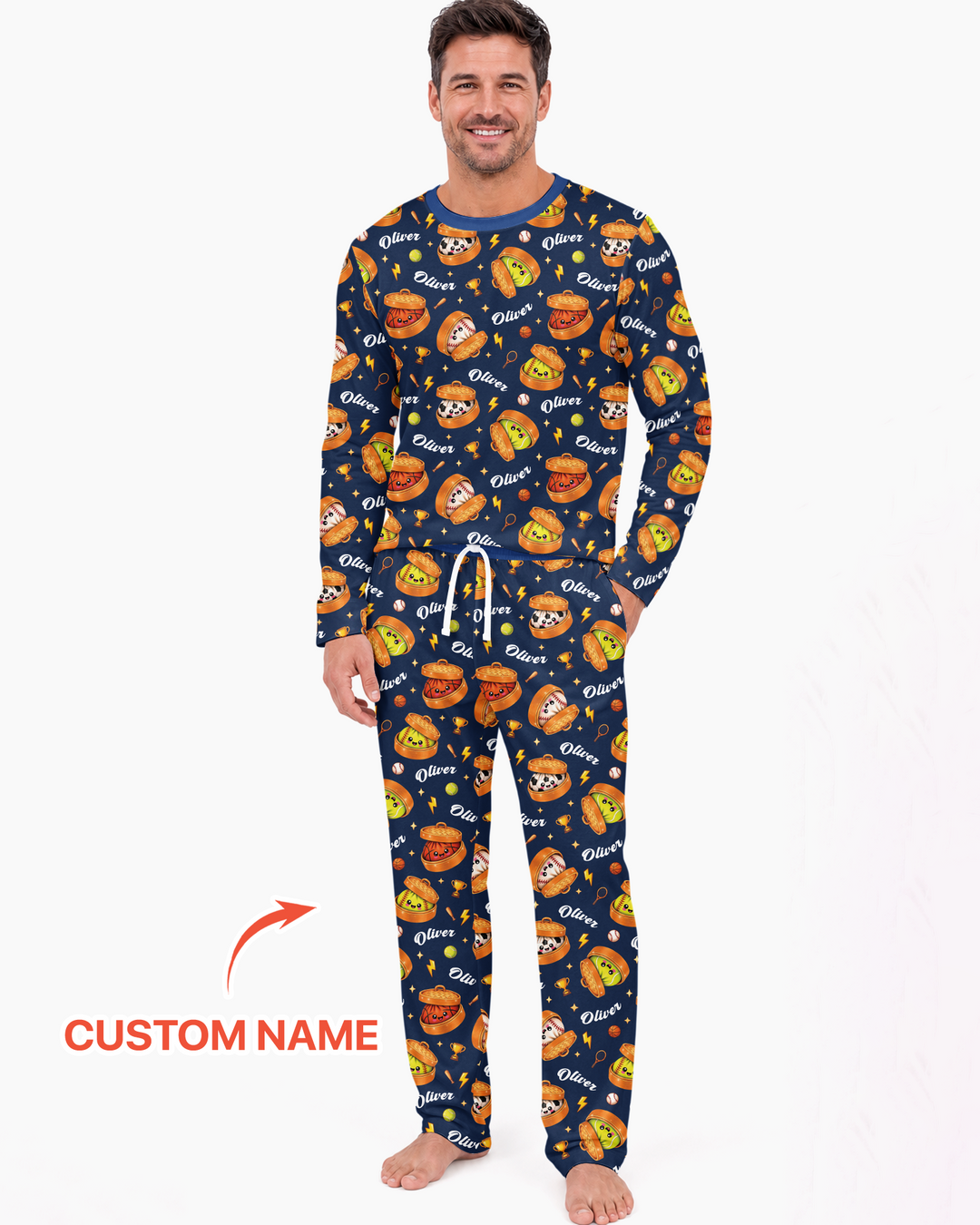 Custom Name Sports Dumpling Bamboo Men's Pajama Set