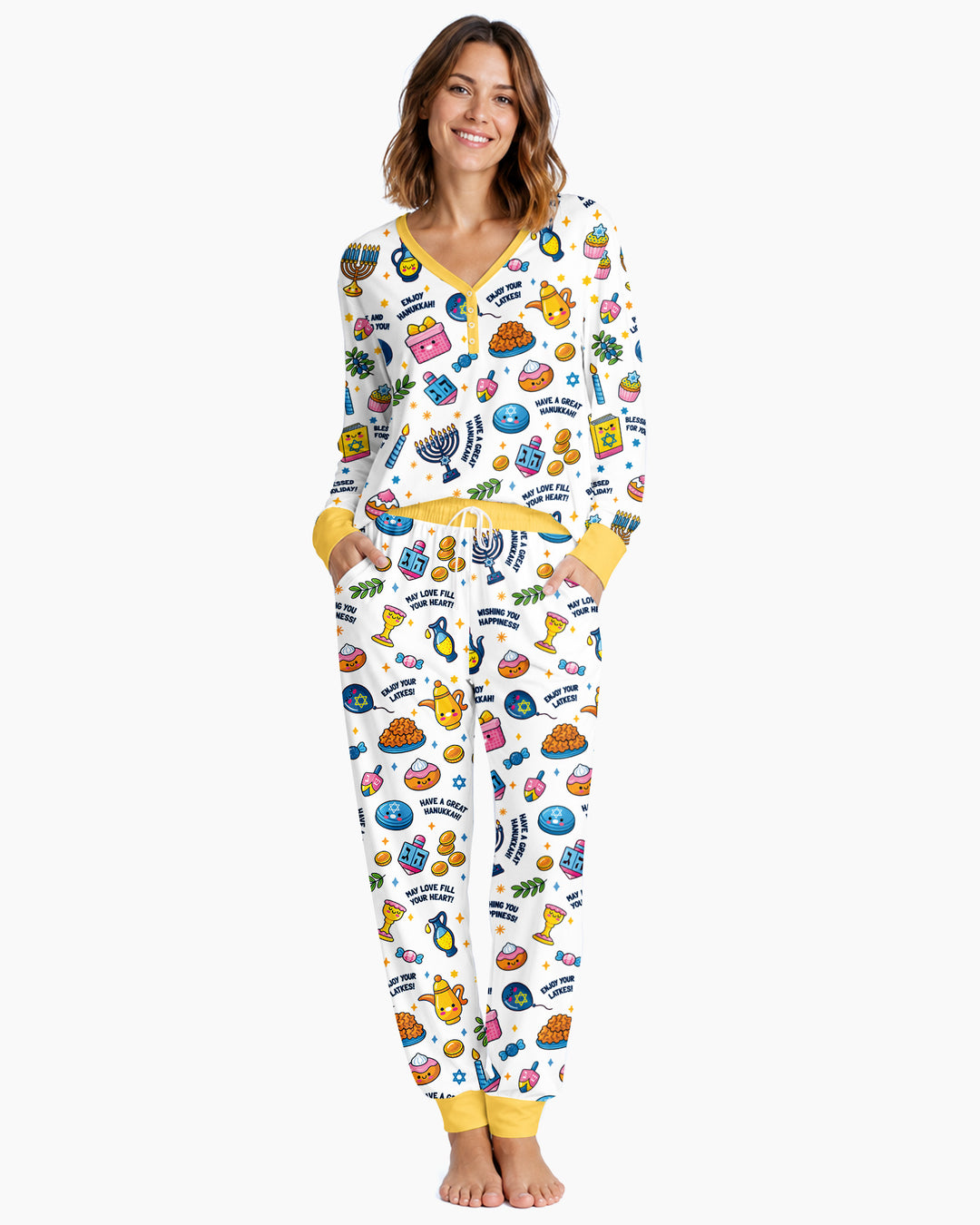 Kawaii Menorah Holiday Bamboo Women Pajama Set