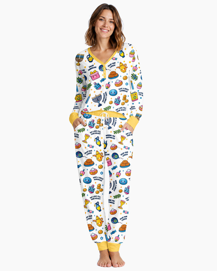 Kawaii Menorah Holiday Bamboo Women Pajama Set