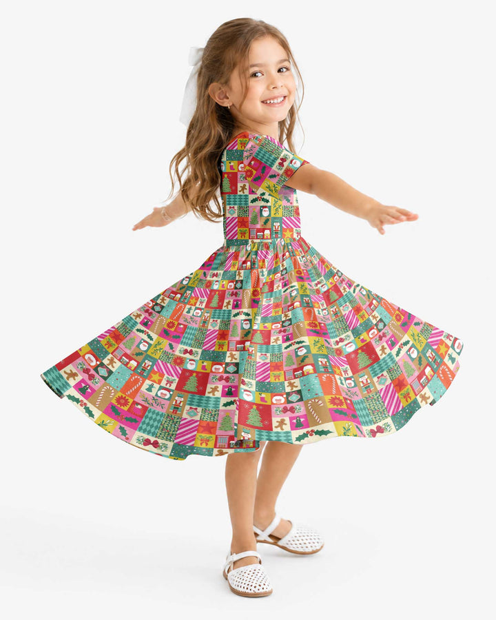 Maximalist Christmas Collage Bamboo Twirl Dress