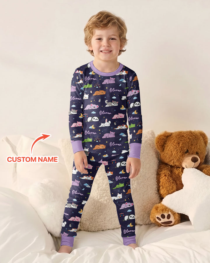 Custom Name Sleeping Cutie Bamboo Two Piece Long Sleeve Pajama Set