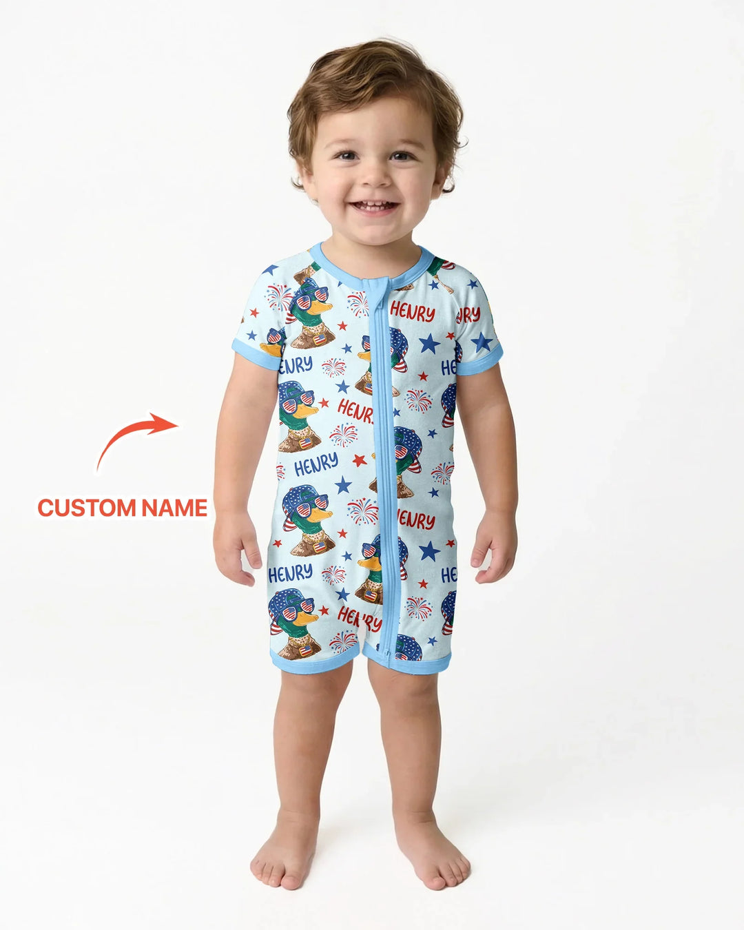 Custom Name Patriotic Mallard Duck  Bamboo Shorty Zippy