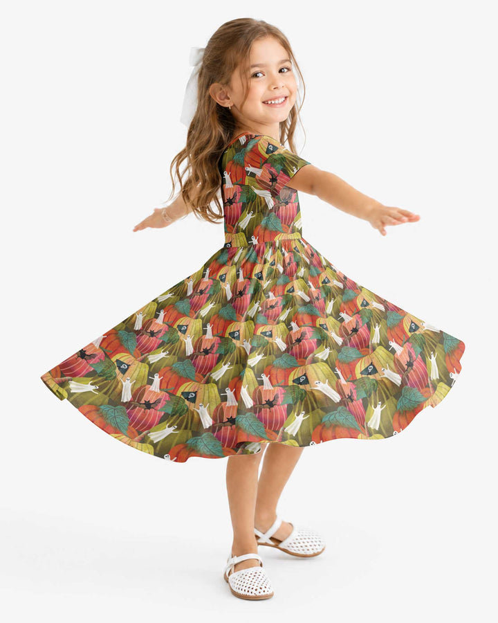 Big Pumpkin Field With Ghosts Bamboo Twirl Dress