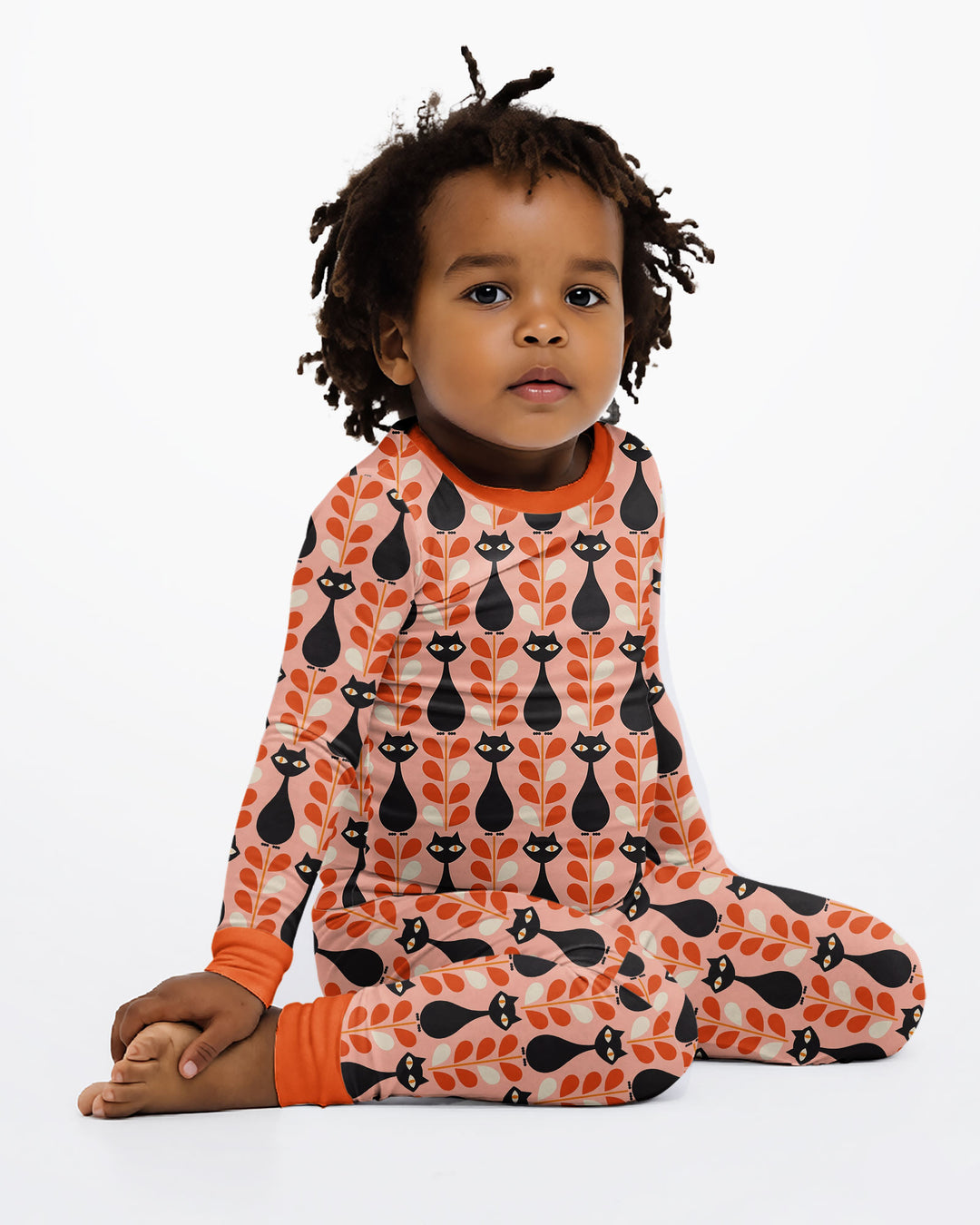 Retro Black Cat Garden Bamboo Two Piece Long Sleeve Pajama Set