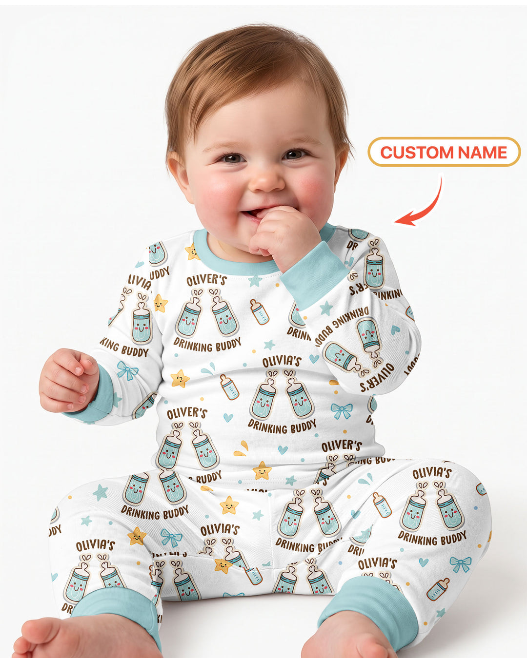 Custom Name Twin Drinking Buddies Bamboo Two Piece Long Sleeve Pajama Set