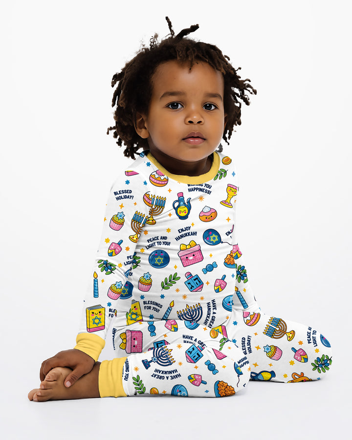 Kawaii Menorah Holiday Bamboo Two Piece Long Sleeve Pajama Set