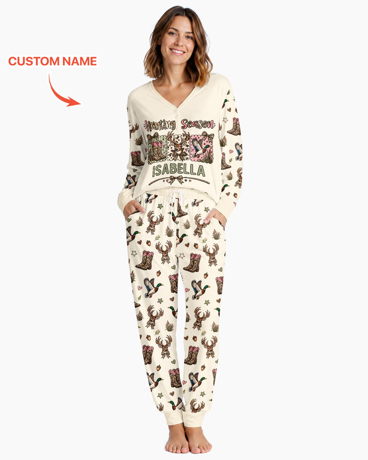 Custom Name Preppy Camo Bow Bamboo Women Pajama Set
