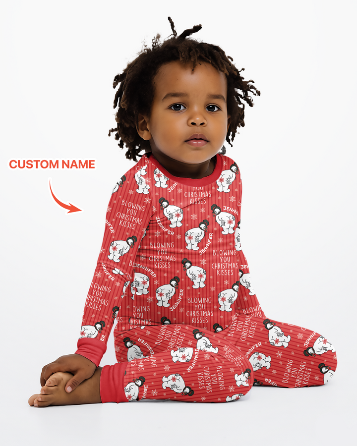 Blowing You Christmas Kisses Bamboo Two Piece Long Sleeve Pajama Set