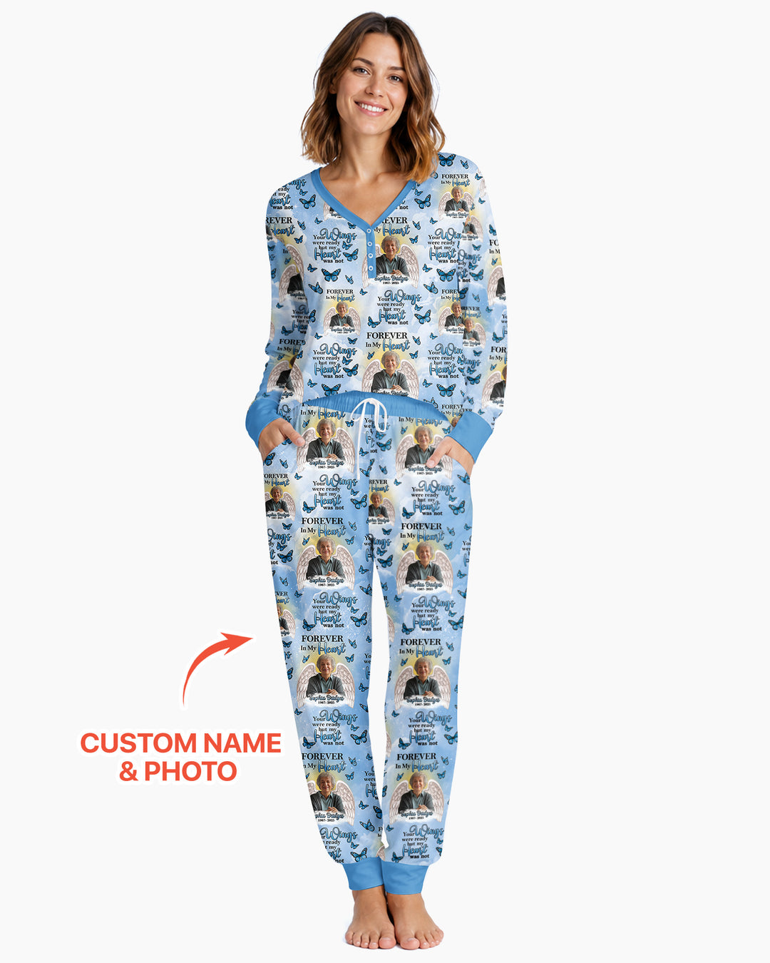 Custom Photo Forever In My Heart Family Matching Bamboo Women Pajama Set