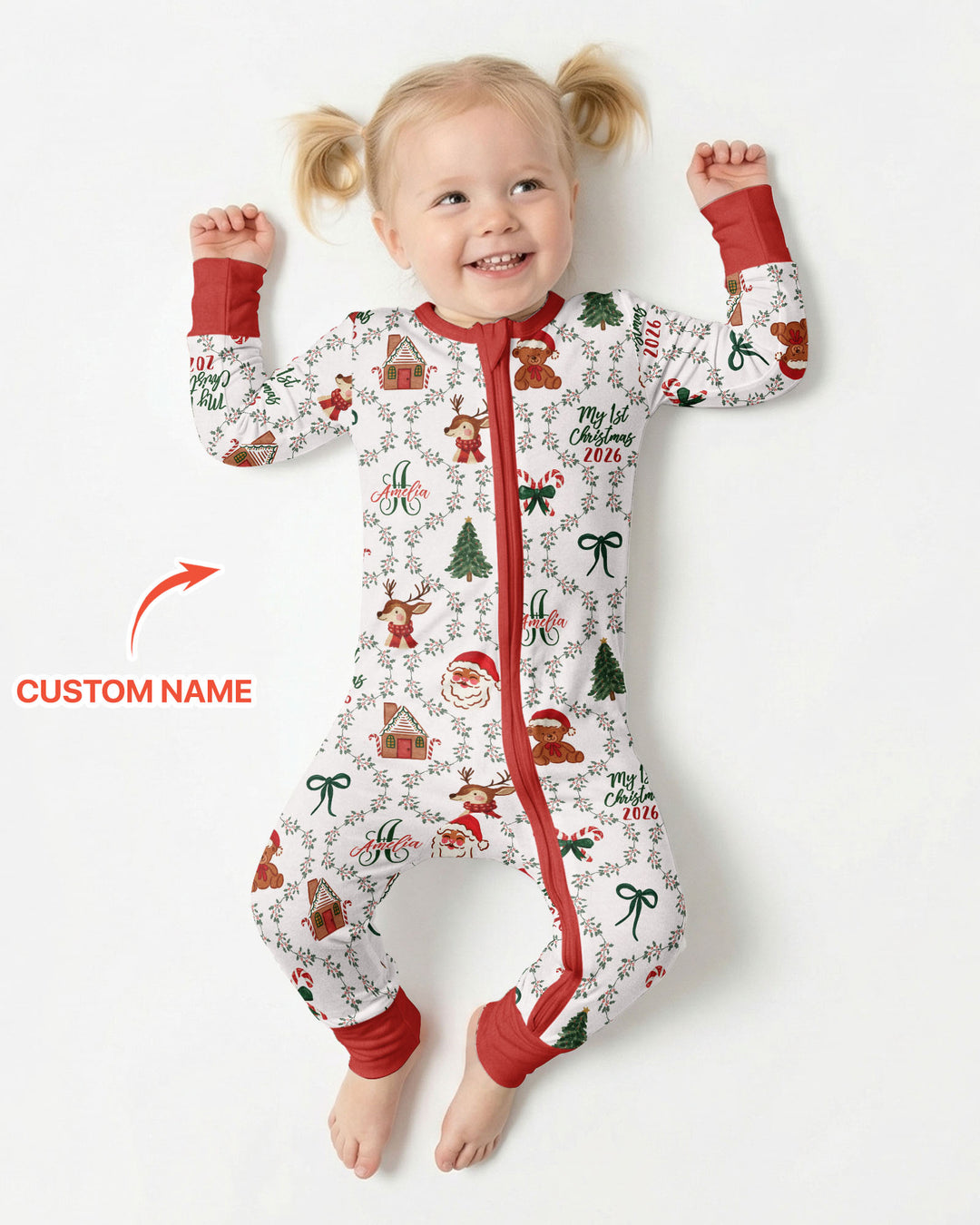 Custom name "Fancy Monogram Red Christmas 2026" Bamboo Convertible Zippy