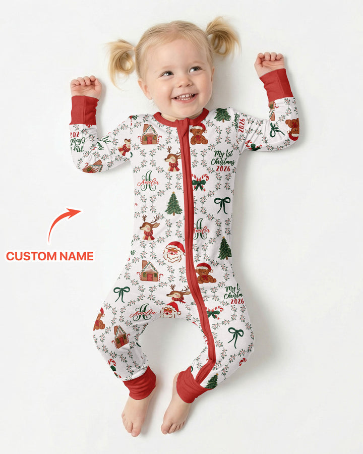 Custom name "Fancy Monogram Red Christmas 2026" Bamboo Convertible Zippy